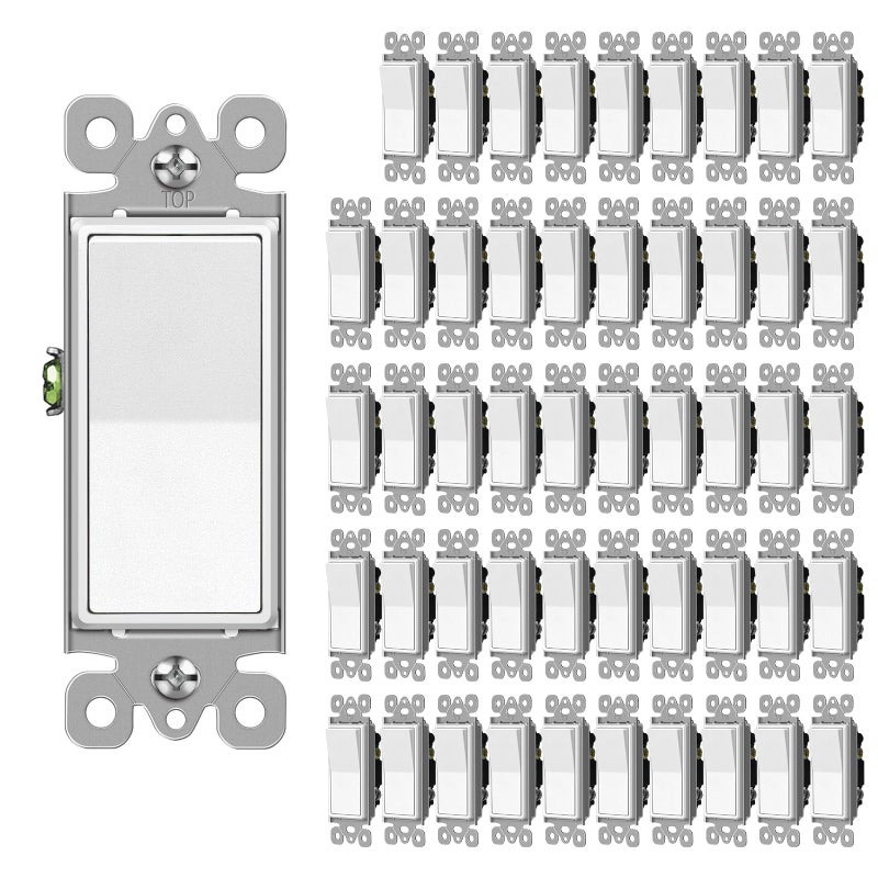 CML Hardware Cml Matte White Decorator Wall Light Switch, Single Pole Rocker Paddle Switch, 15A 120/277V, 3-Year Warranty, Ul Listed - Image 1